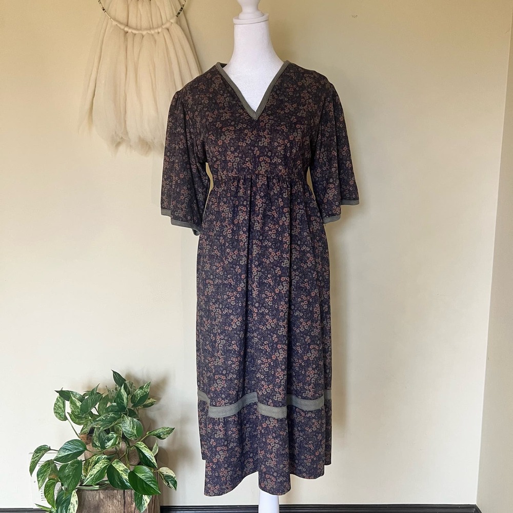 70s Young Reflection Floral Cottagecore Vintage Dress - Size S